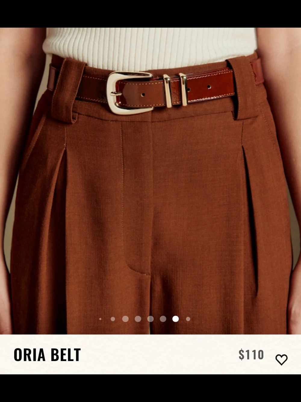 Sezane Brown Gloss Leather Belt with Gold Buckle - Picture 7 of 7